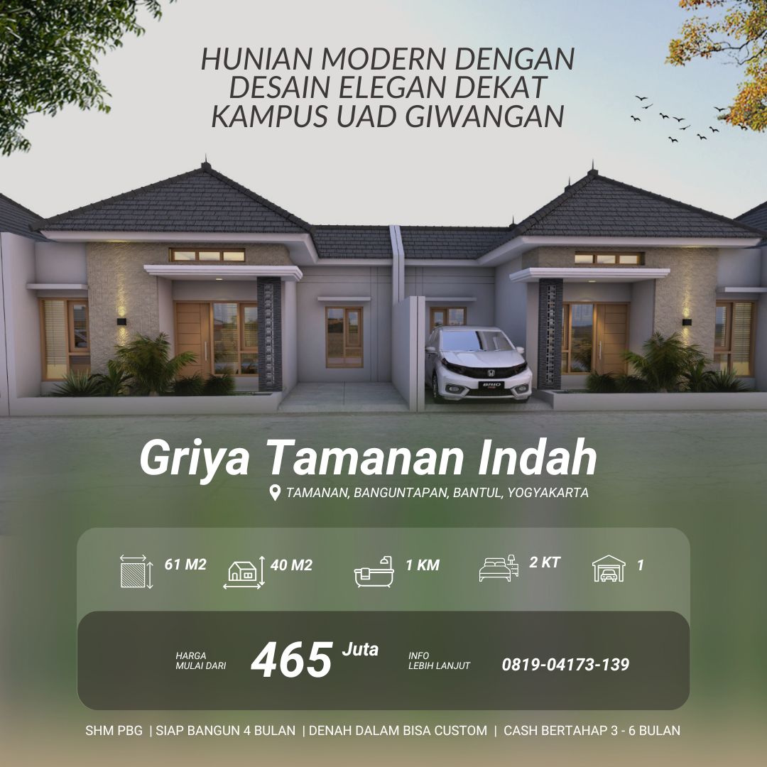 Griya Tamanan Indah - Rumah Desain Mewah dekat Kampus UAD Giwangan