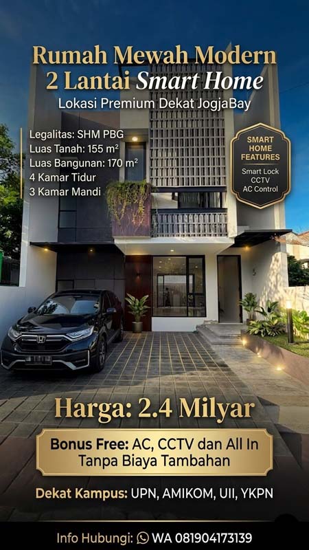 Rumah Mewah Modern 2 Lantai Smart Home dekat Jogjabay