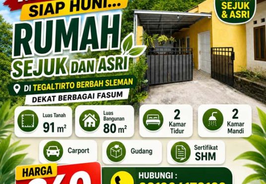 RUMAH CANTIK POJOK – SEJUK & ASRI DI TEGALTIRTO, BERBAH, SLEMAN