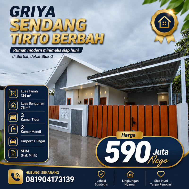Rumah Siap Huni di Sendangtirto Berbah dekat Blok O