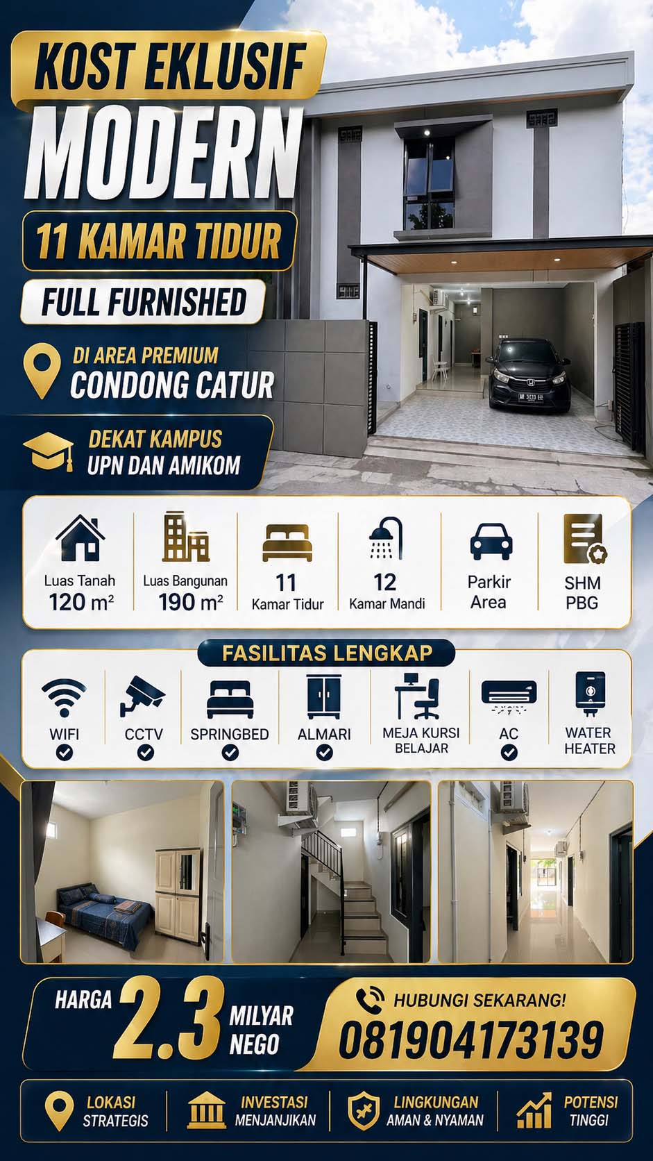 Kost Exclusive modern full furnished di area premium Condong Catur