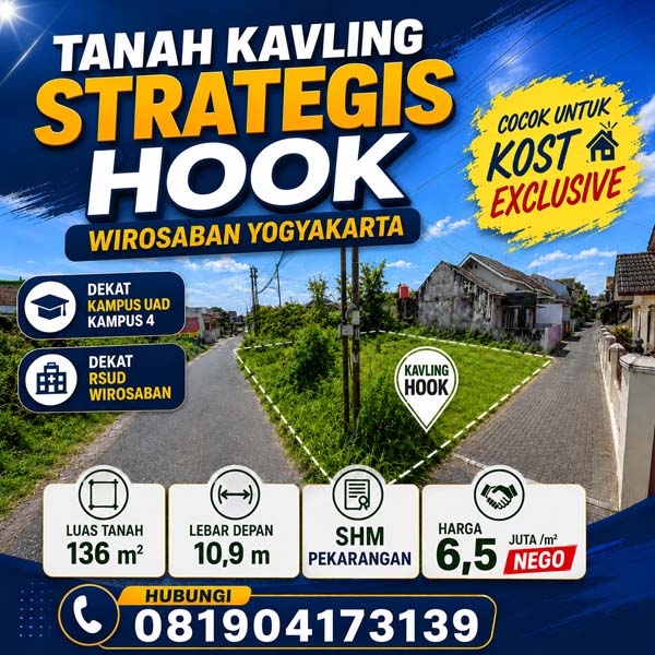 Kavling Istimewa Hook dekat Kampus UAD dan RS Wirosaban