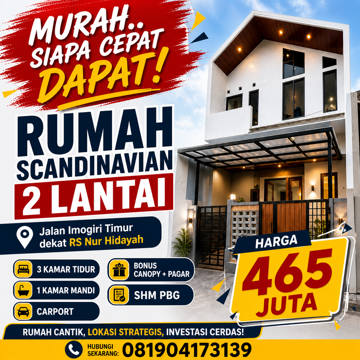 Rumah Scandinavian Murah 2 Lantai Elegan Dekat RS Nur Hidayah