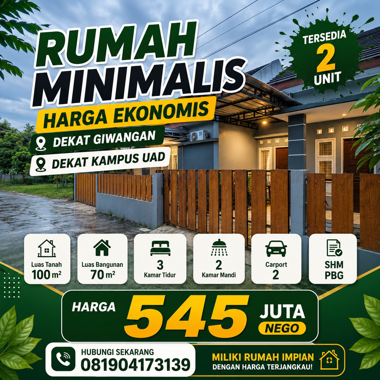 Rumah cantik minimalis harga super ekonomis di Tamanan, Banguntapan dekat Giwangan