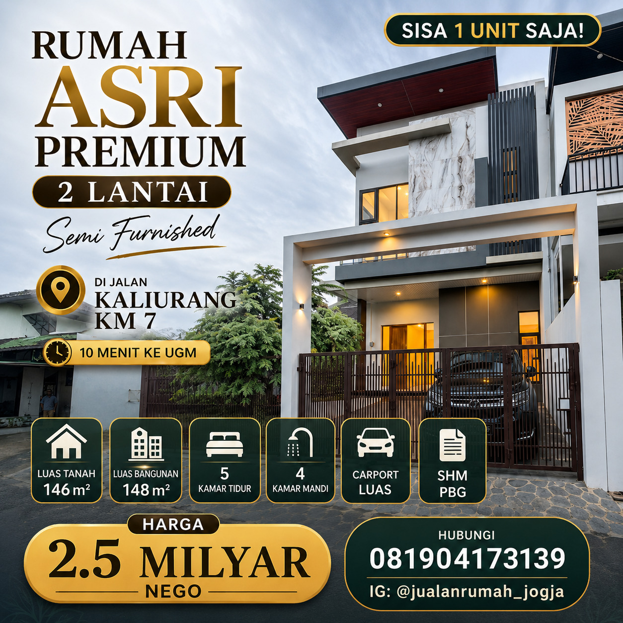 Rumah Premium 2 Lantai Semi Furnished di Jalan Kaliurang Km 7 Dekat UGM