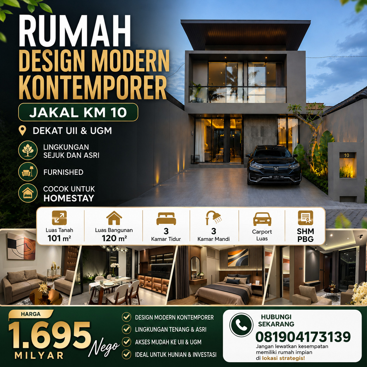 Rumah 2 lantai Full Furnished di Jalan Kaliurang KM 10 dekat UII dan UGM