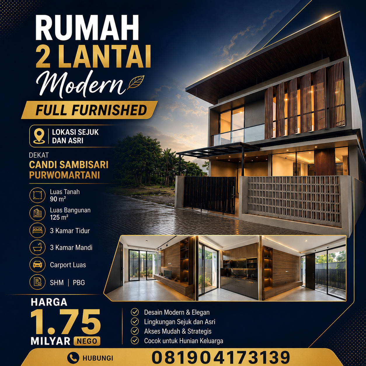 Rumah 2 lantai Modern Full Furnished dekat Candi Sambisari Purwomartani