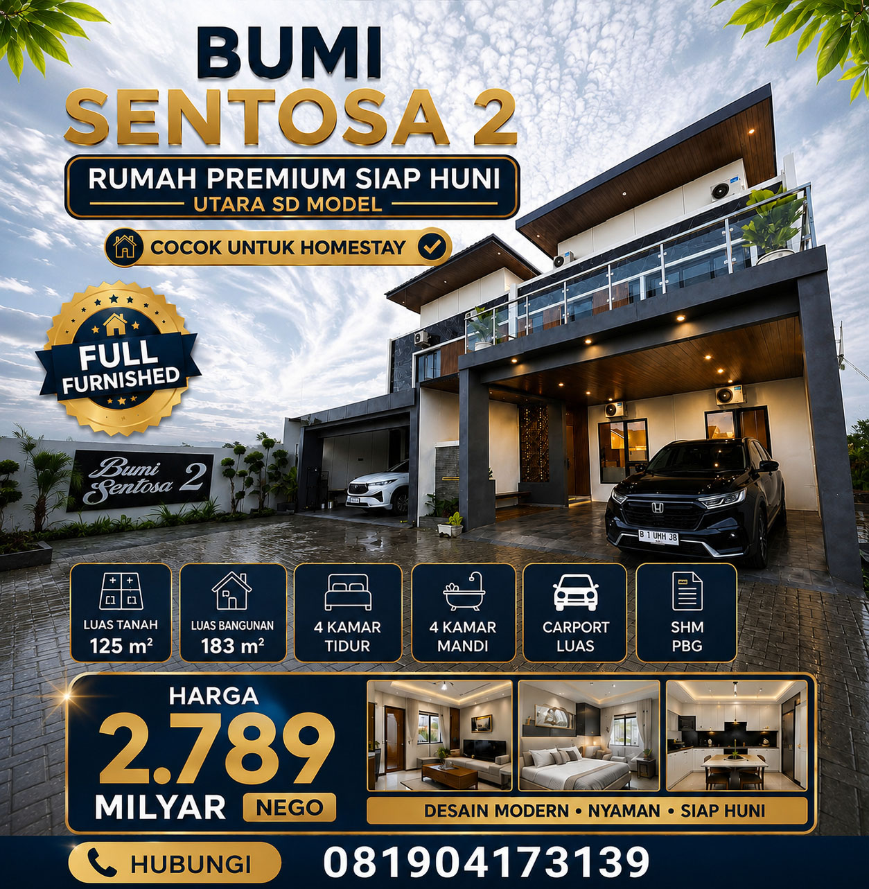 Bumi Sentosa 2 - Dijual Rumah 2 Lantai Baru Full Furnished Dekat SD Model