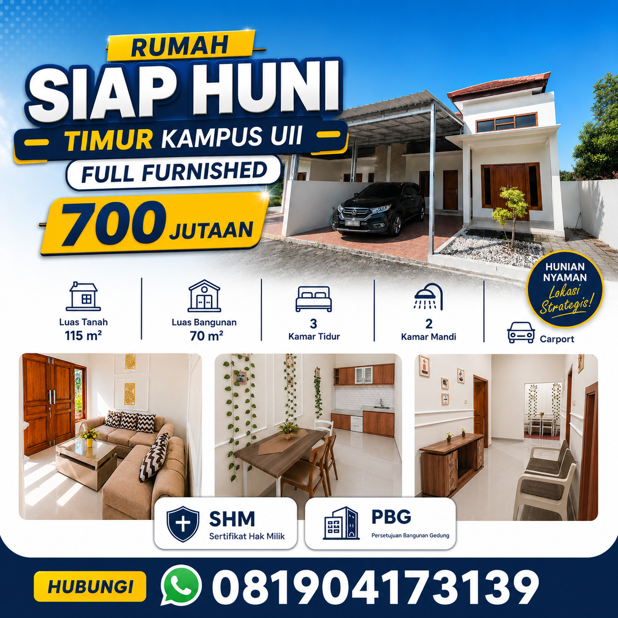 Rumah Minimalis Dalam Cluster Timur Kampus UII Kaliurang