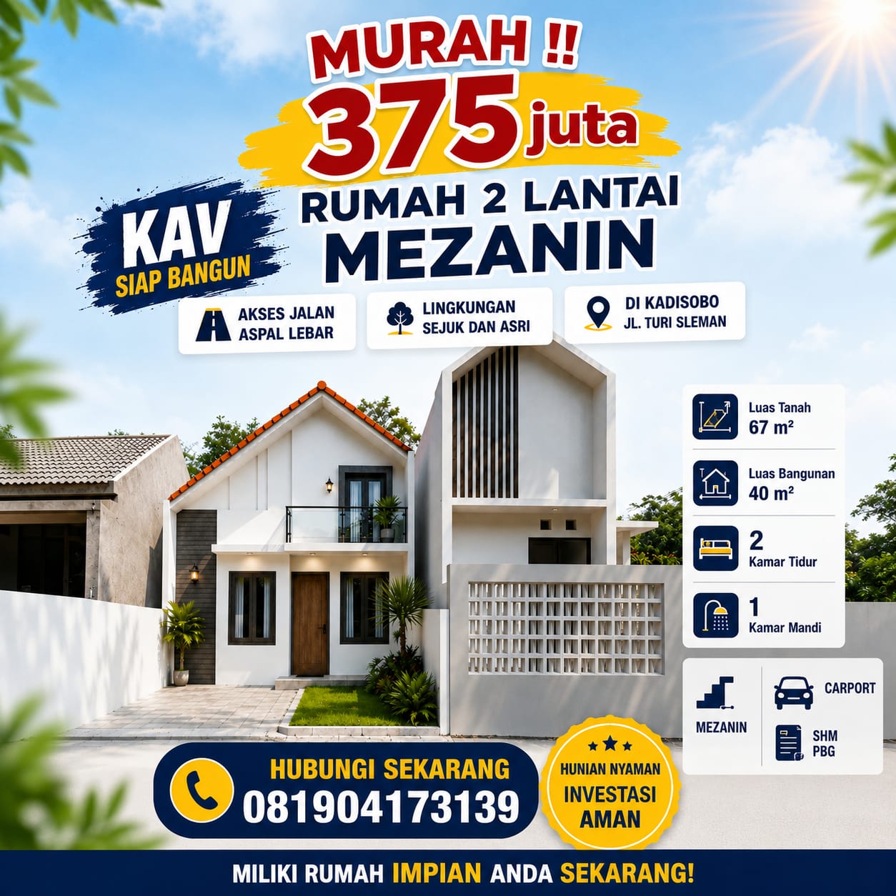 Rumah 2 Lantai Mezanin Pesona Annora Kadisobo Jl. Turi Sleman
