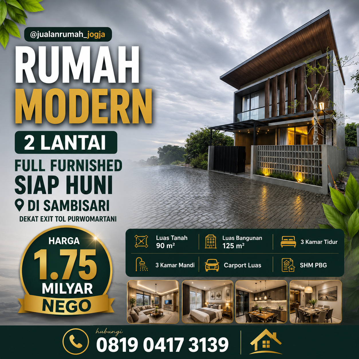 Rumah 2 lantai Modern Full Furnished dekat Candi Sambisari Purwomartani
