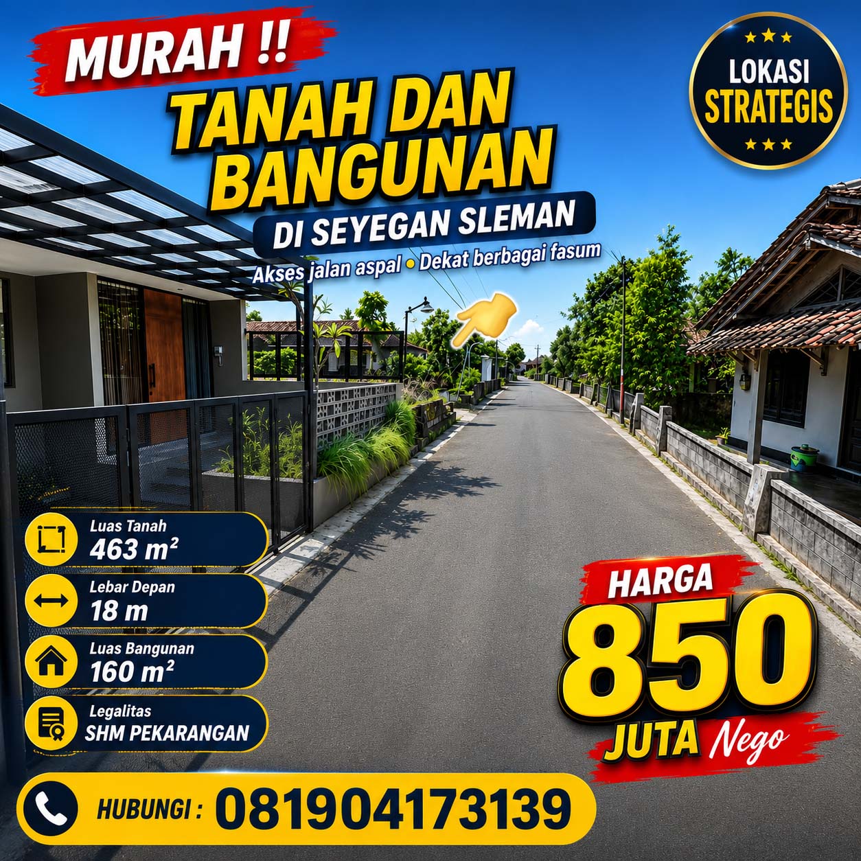 Tanah Pekarangan di Seyegan Strategis Tepi Aspal Cocok untuk Hunian