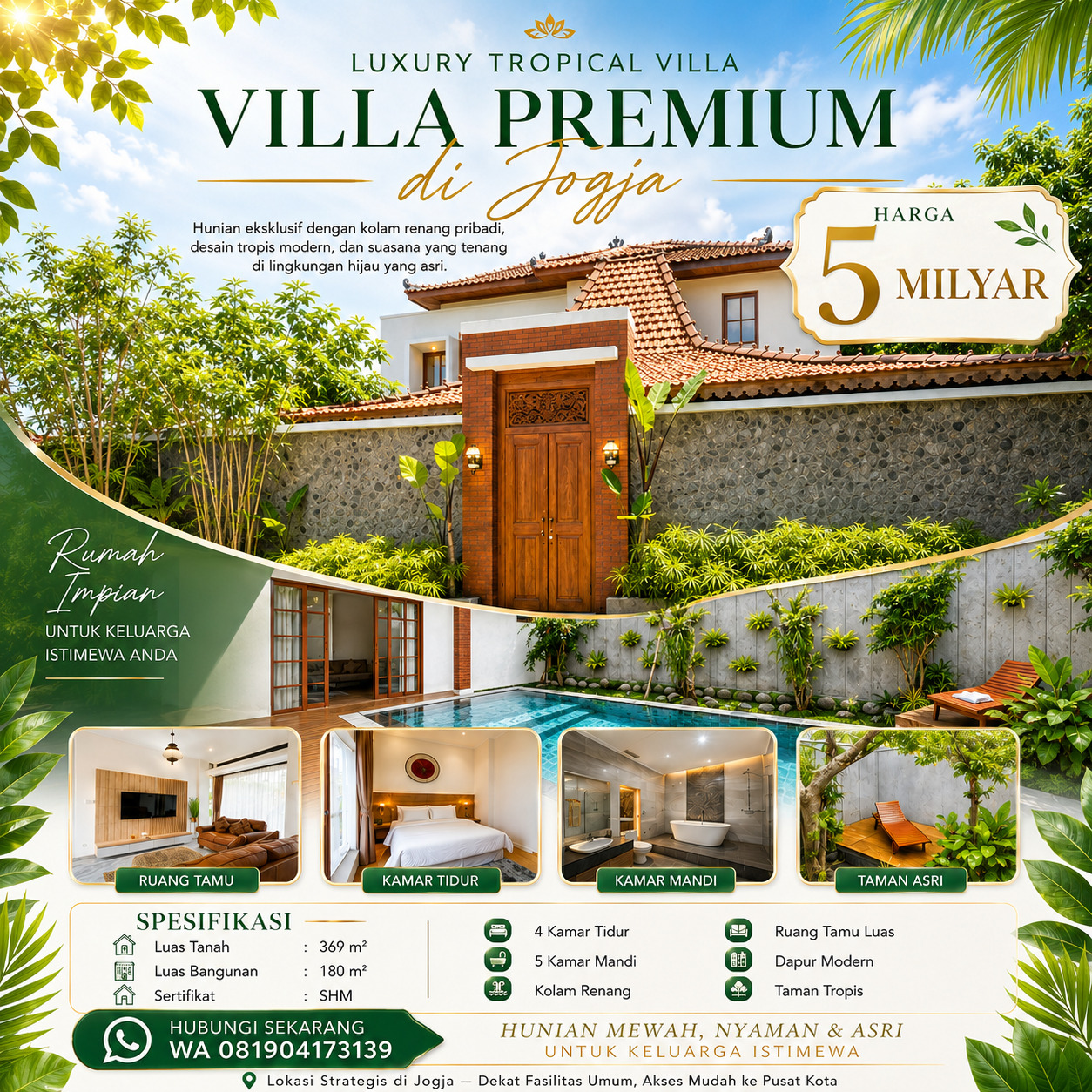 DIJUAL VILLA JOGLO MODERN MEWAH DENGAN PRIVATE POOL – NUANSA RESORT EKSKLUSIF