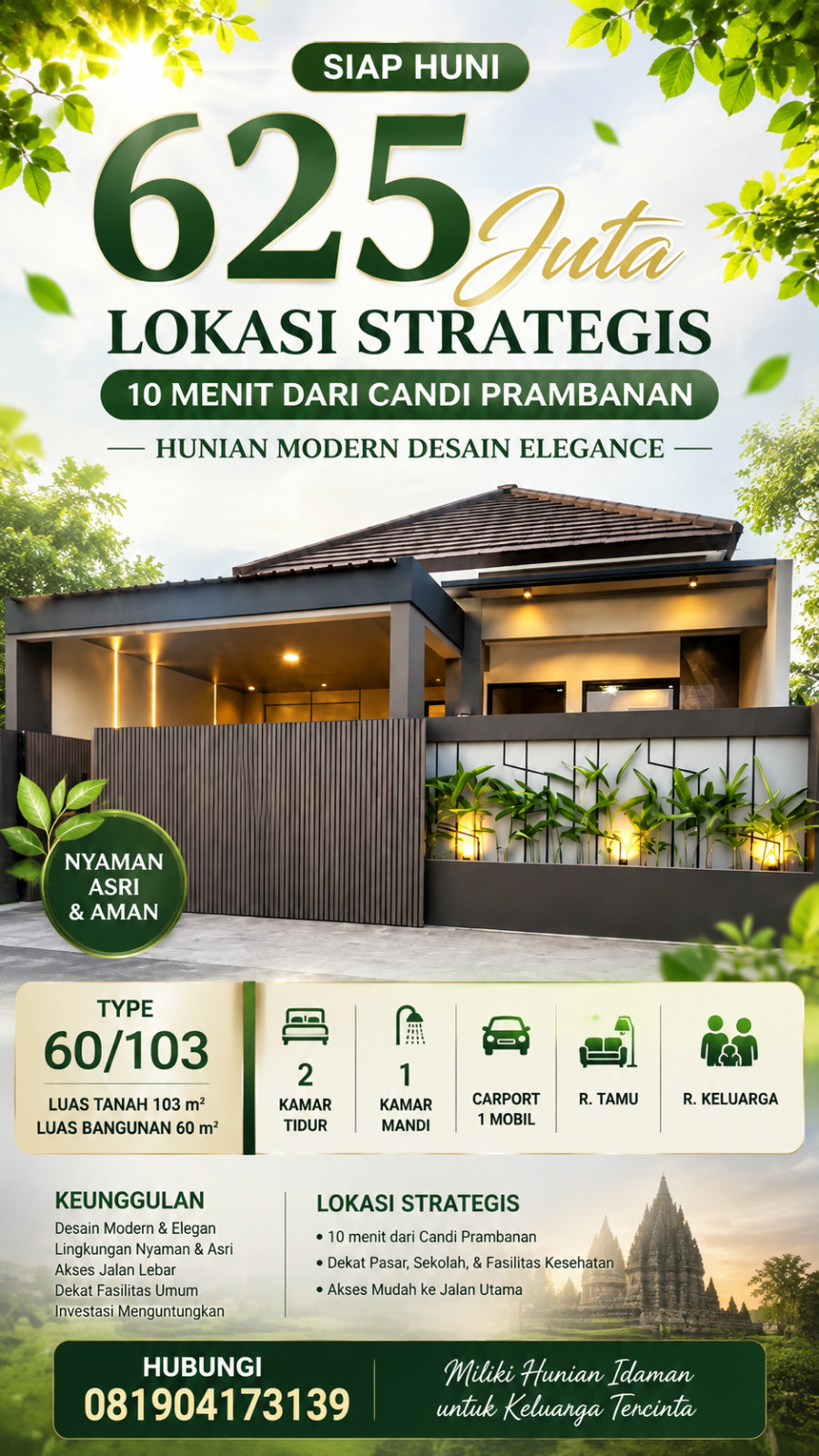 Rumah Modern Siap Huni Utara Candi Prambanan