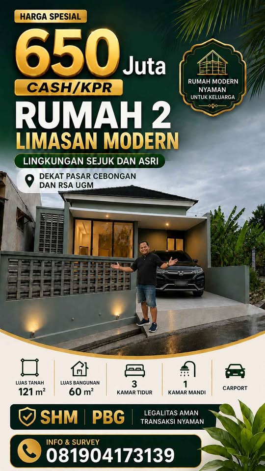 Rumah Minimalis Limasan Modern dekat Pasar Cebongan