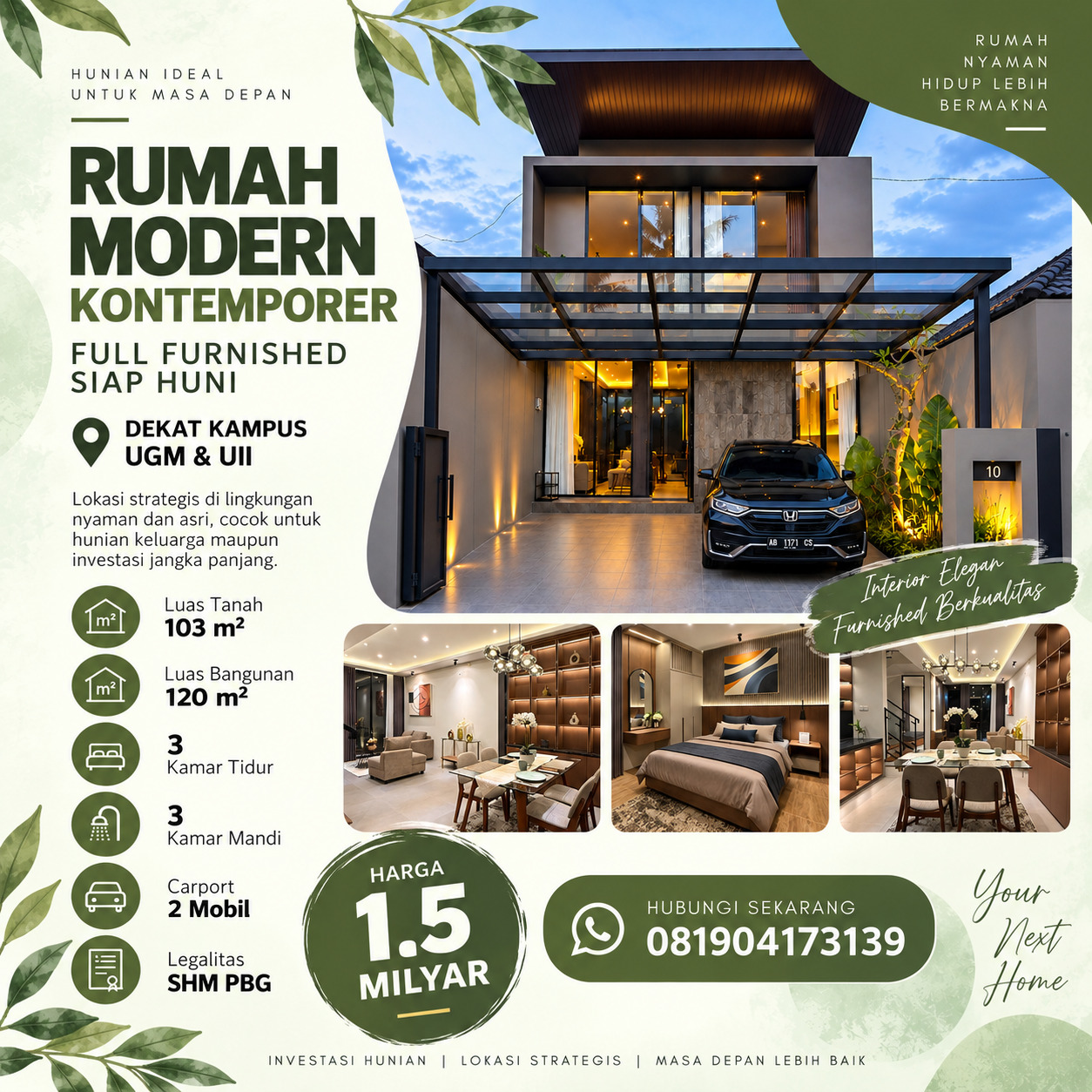 Rumah 2 lantai Full Furnished di Jalan Kaliurang KM 10 dekat UII dan UGM