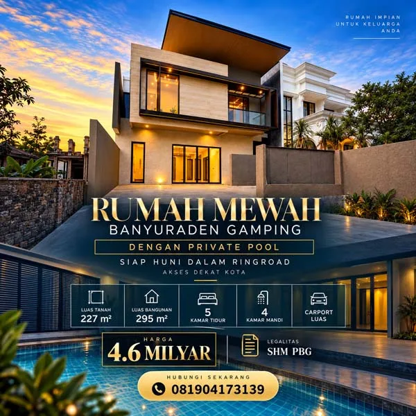 Rumah Mewah Modern 2 lantai dengan private pool di Banyuraden Gamping Sleman