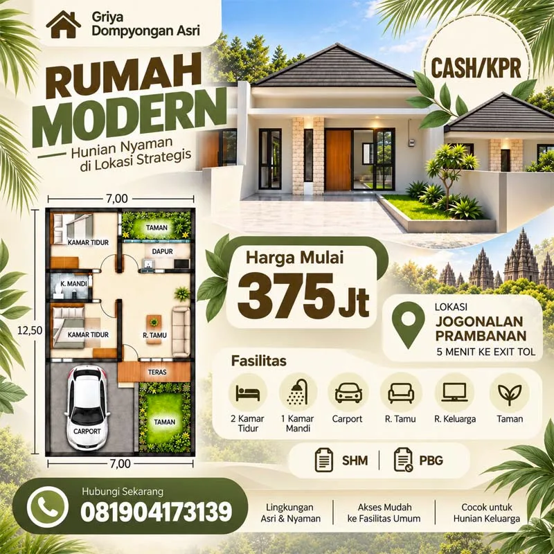 Rumah Minimalis Modern Siap Huni Utara Candi Prambanan