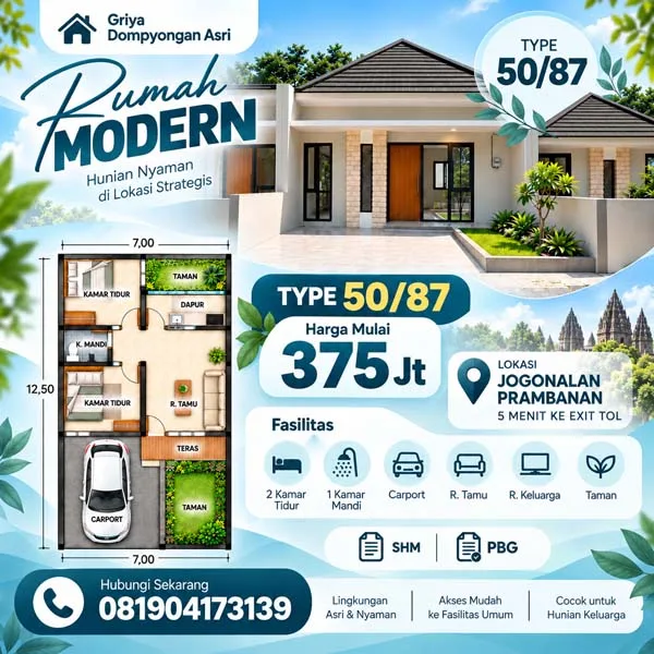 Rumah Minimalis Modern Siap Huni Utara Candi Prambanan