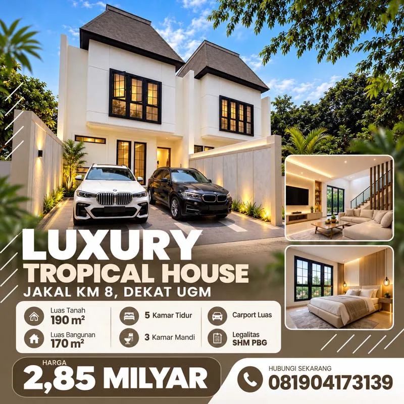 Rumah Mewah Desain Tropis Modern di Jl. Damai Jakal km 8