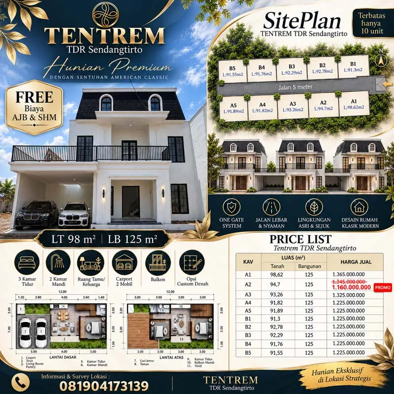 Rumah Mewah 2 Lantai American Classic di Sendangtirto Berbah Sleman